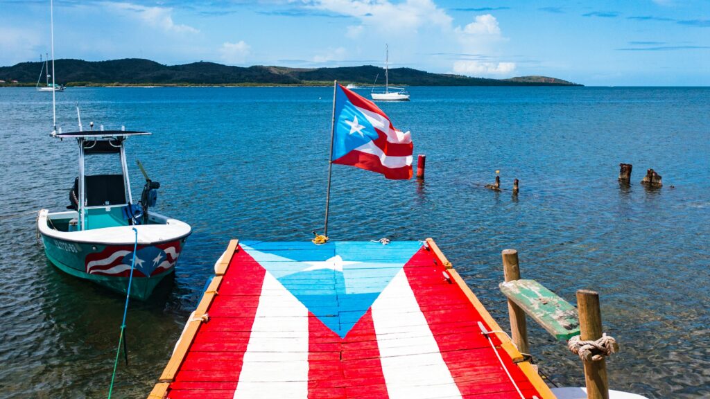 Light blue Puerto Rican flag from Bad Bunny Super Bowl symbolism referencing Puerto Rico colonial history