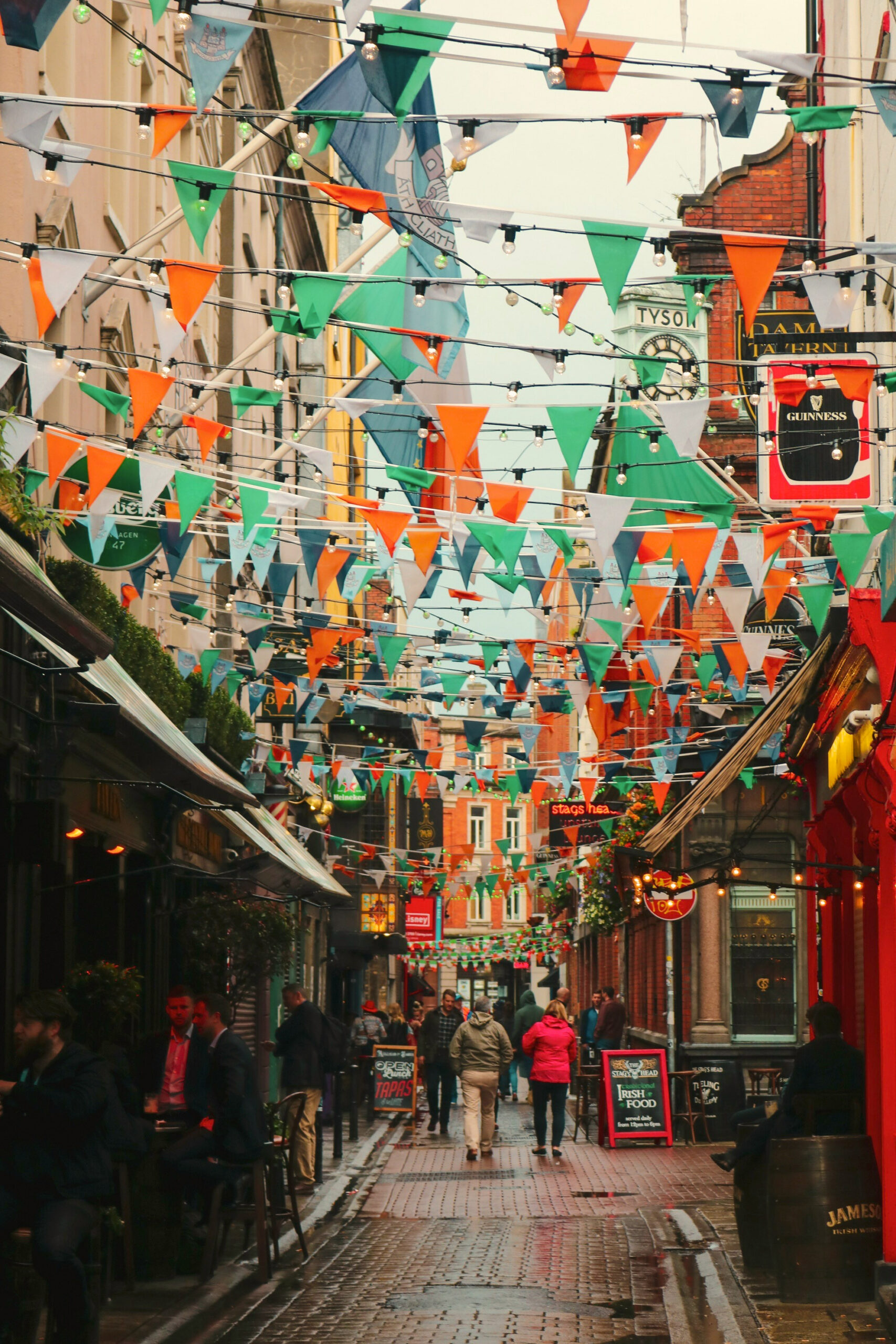 street scene with Irish flags