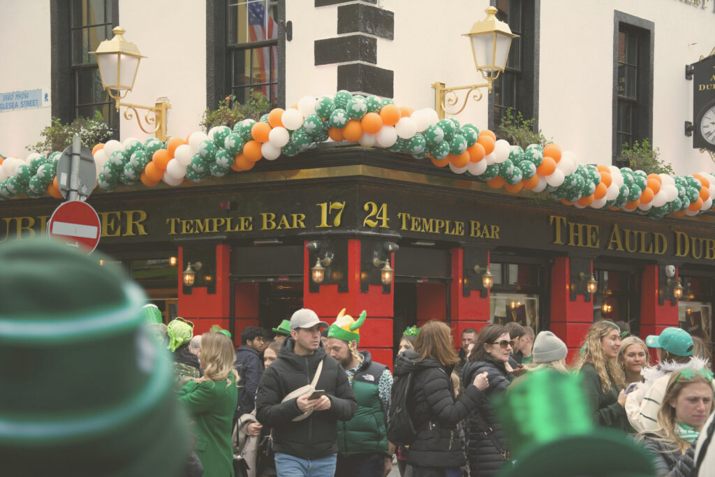 front of an Irish pub